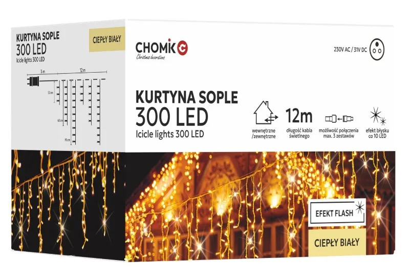 Гирлянда Chomik электрическая 300 LED 12 м теплый белый IP44