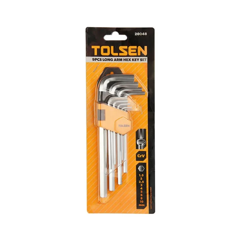 Набір довгих шестигранних ключів Tolsen, 1.5-10мм, CrV, 9 штук.