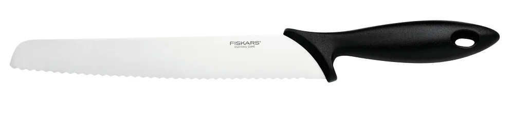 Ніж для хліба Fiskars Essential, 23.4 см, з нержавіючої сталі, пластиковою ручкою, чорного кольору.
