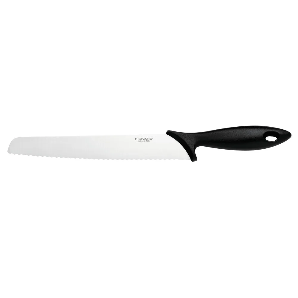 Нож для хлеба Fiskars Essential, 234 см из нержавеющей стали, пластиковой ручкой, черного цвета