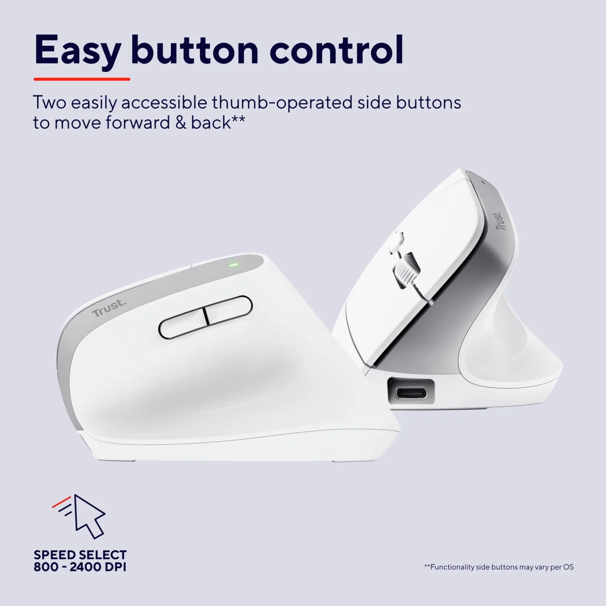 Миша Trust Bayo+ Multidevice Ergonomic, BT/WL/USB-A, біла