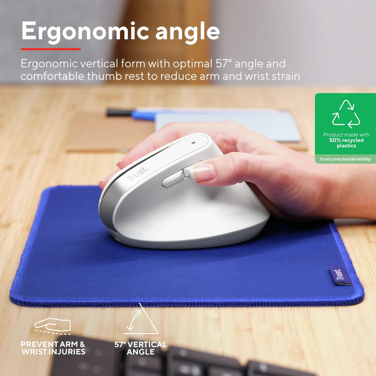 Миша Trust Bayo+ Multidevice Ergonomic, BT/WL/USB-A, біла