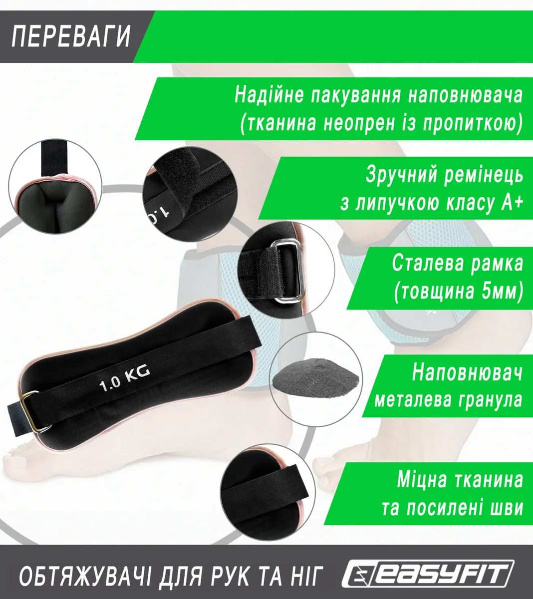 Утяжелителі EasyFit Comfort 1 кг неопрена зі сталевими гранулами рожеві