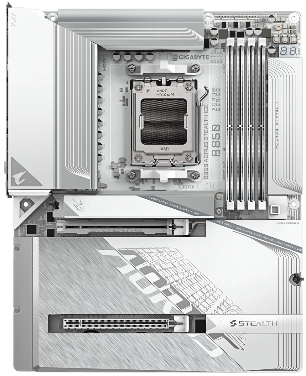 Материнська плата GIGABYTE B850 A STEALTH ICE  sAM5 B850 4xDDR5 M.2 HDMI ATX білий