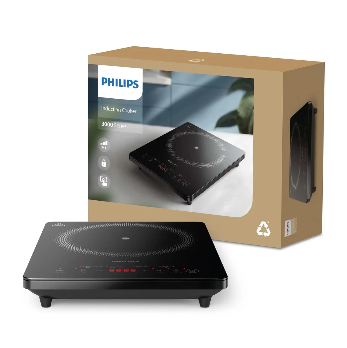 Настільна індукційна плитка Philips склокерамічна 2000 Вт чорна