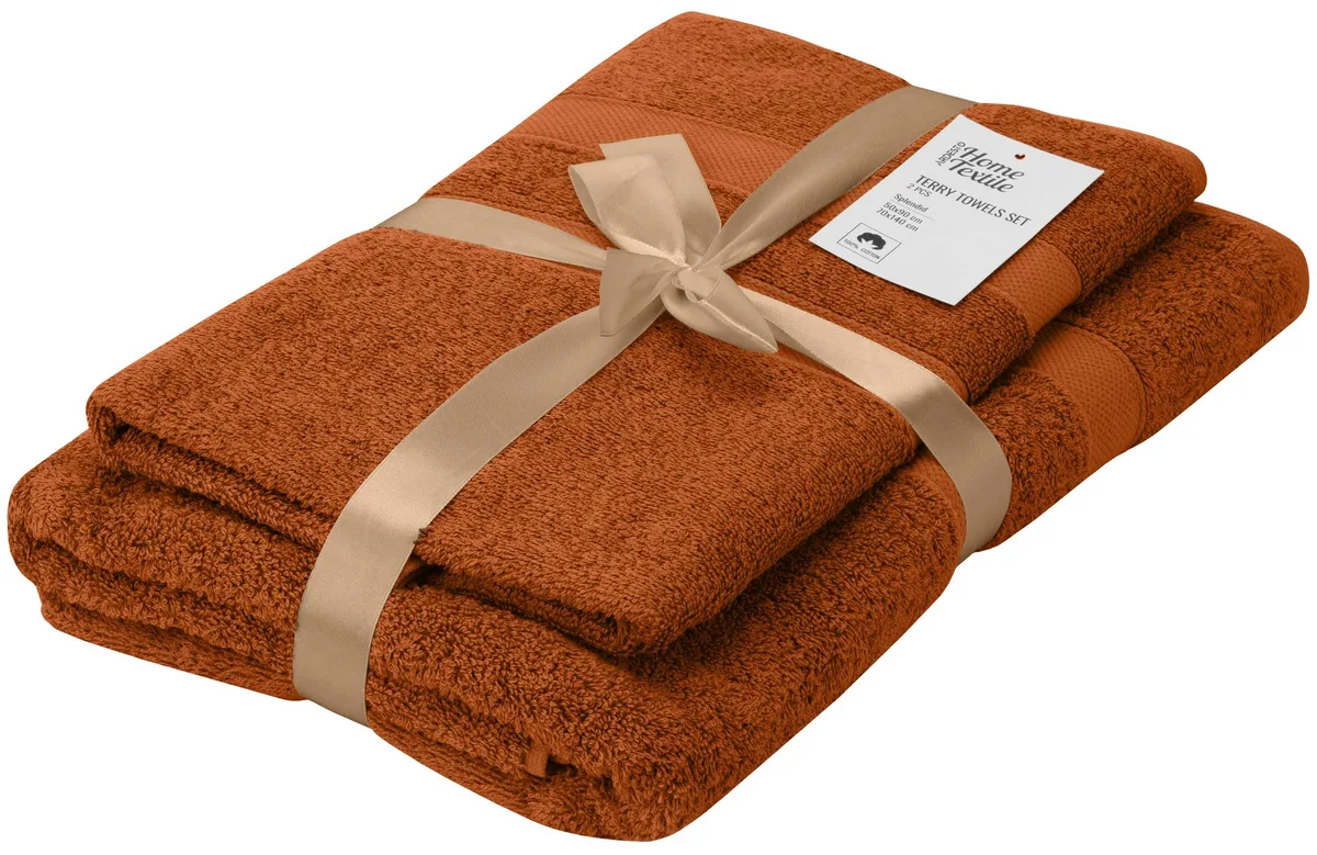 Комплект махрових рушників ARDESTO Splendid 50х90см, 70х140см, 2 шт, 100% бавовна, колір теракота.