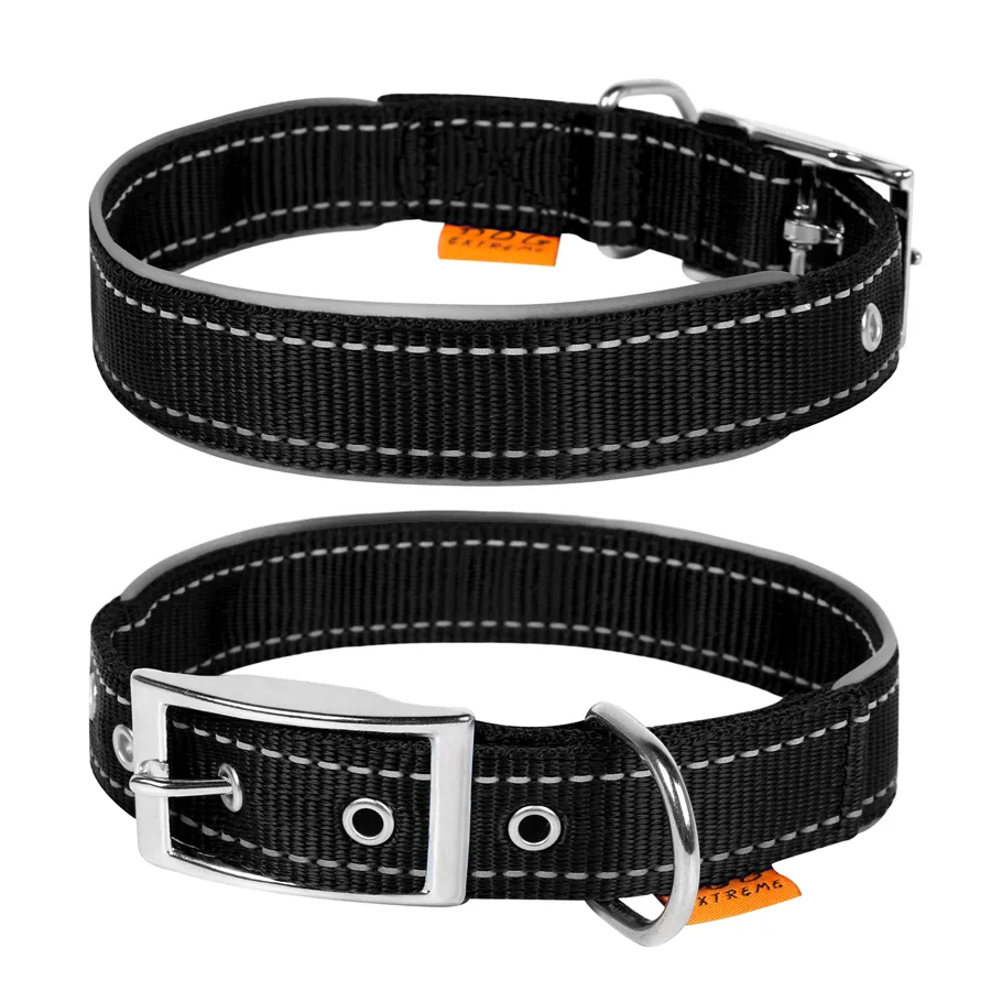 Нашийник Dog Extreme L 40 мм нейлоновий чорний з світловідбивною вставкою 46-58 см