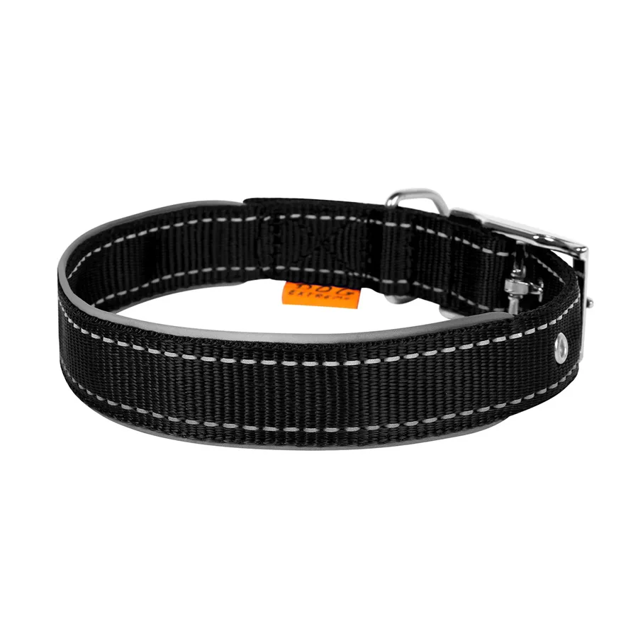 Нашийник Dog Extreme L 40 мм нейлоновий чорний з світловідбивною вставкою 46-58 см