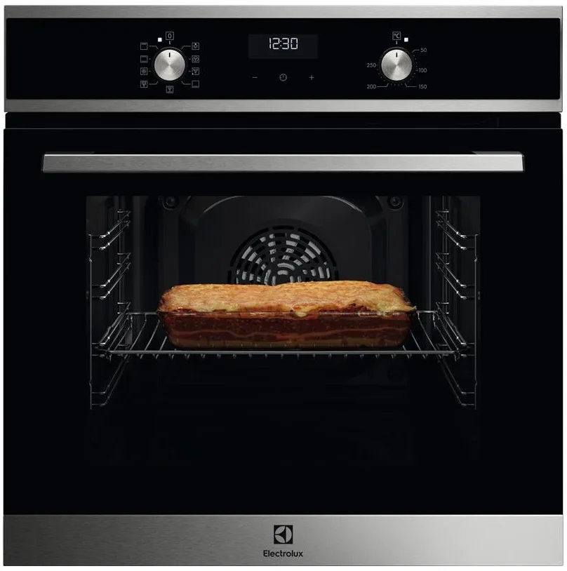 Електрична духова шафа Electrolux, 65 л, клас A, з дисплеєм, конвекційна, чорного кольору.