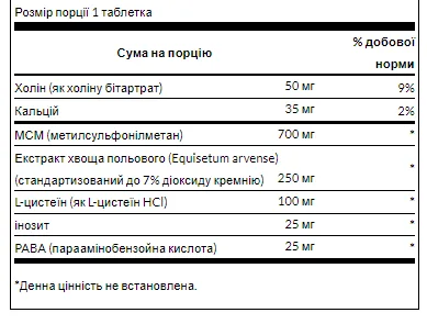Swanson Hair Skin Nails 60tab органическая сера МСМ кремнезем экстракт хвоща витамины группы В
