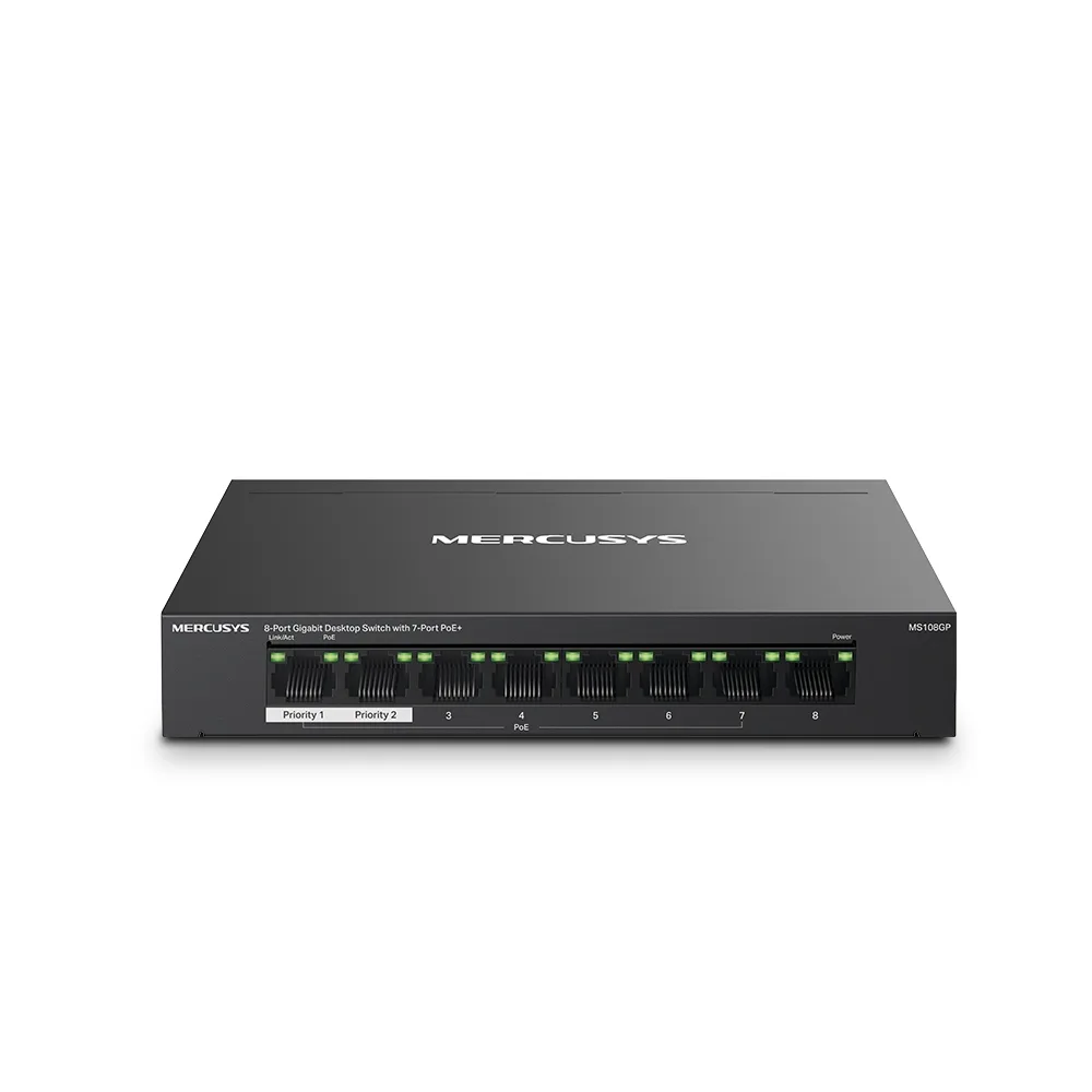 Комутатор MERCUSYS MS108GP 8xGE (7xPoE), 65Вт, Некерований