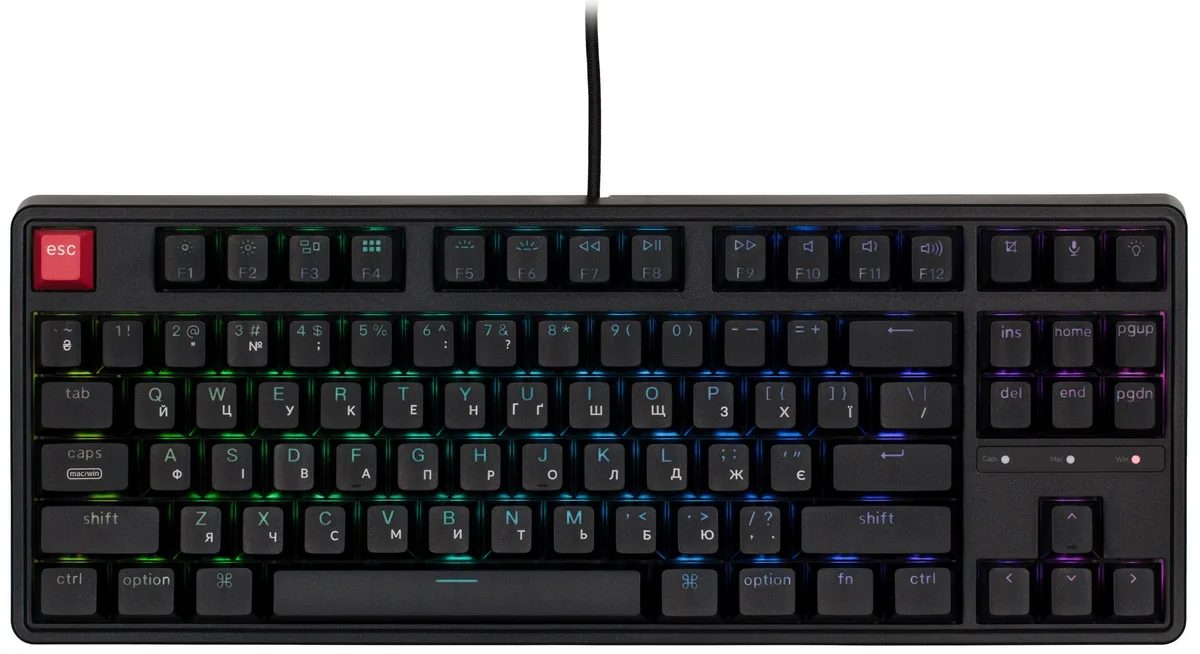 Клавіатура механічна Keychron C3 Pro V2 87Key, K pro Red, USB-A, QMK, Hot-swap, 8K, EN/UKR, RGB, чорний