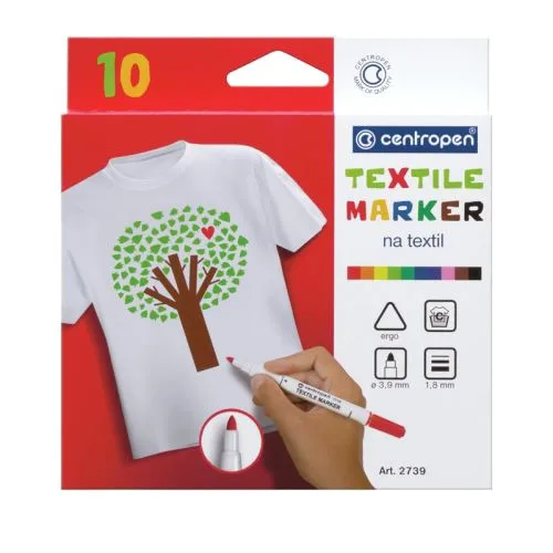 Маркер Textile 2739 10 кольорів CENTROPEN для текстилю для малювання та маркування на тканині.