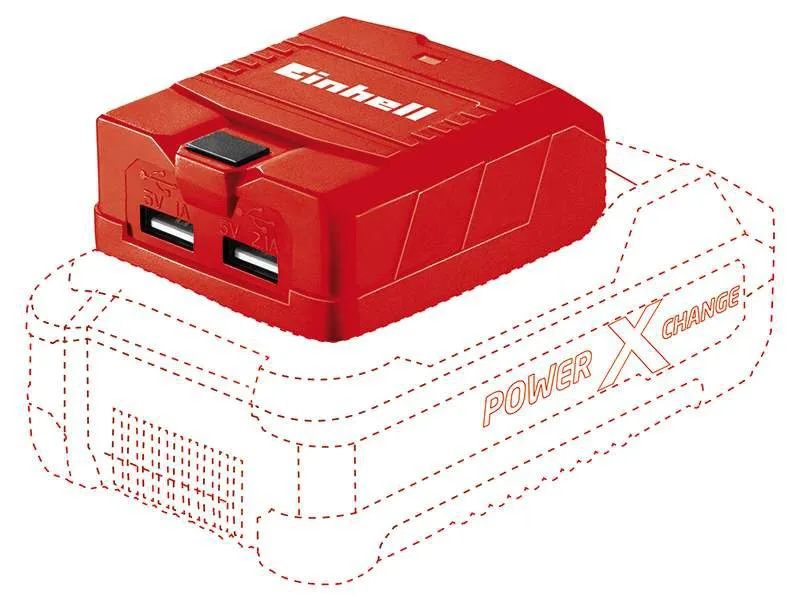 Зарядний адаптер Einhell TE-CP 18 Li USB PXC 18В1А/2.1А з двома USB-портами, вага 0.06кг.