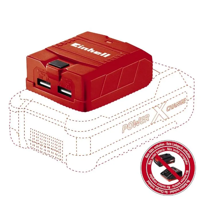 Зарядний адаптер Einhell TE-CP 18 Li USB PXC 18В1А/2.1А з двома USB-портами, вага 0.06кг.