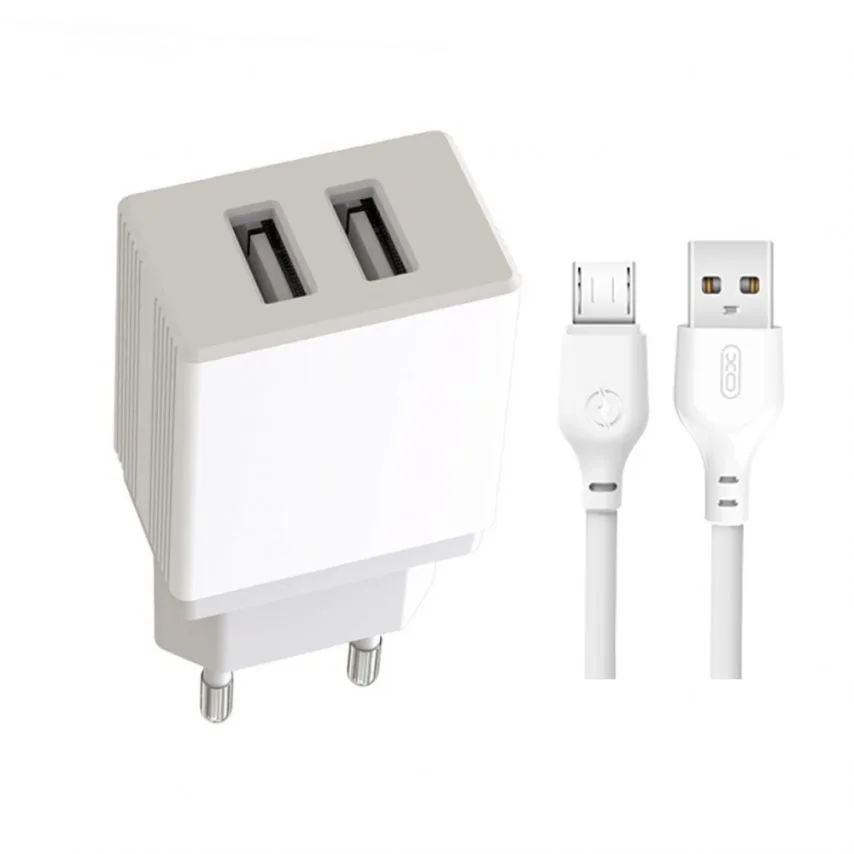Мережевий зарядний пристрій XO адаптер 2USB 2.4A кабель Micro 1м білий