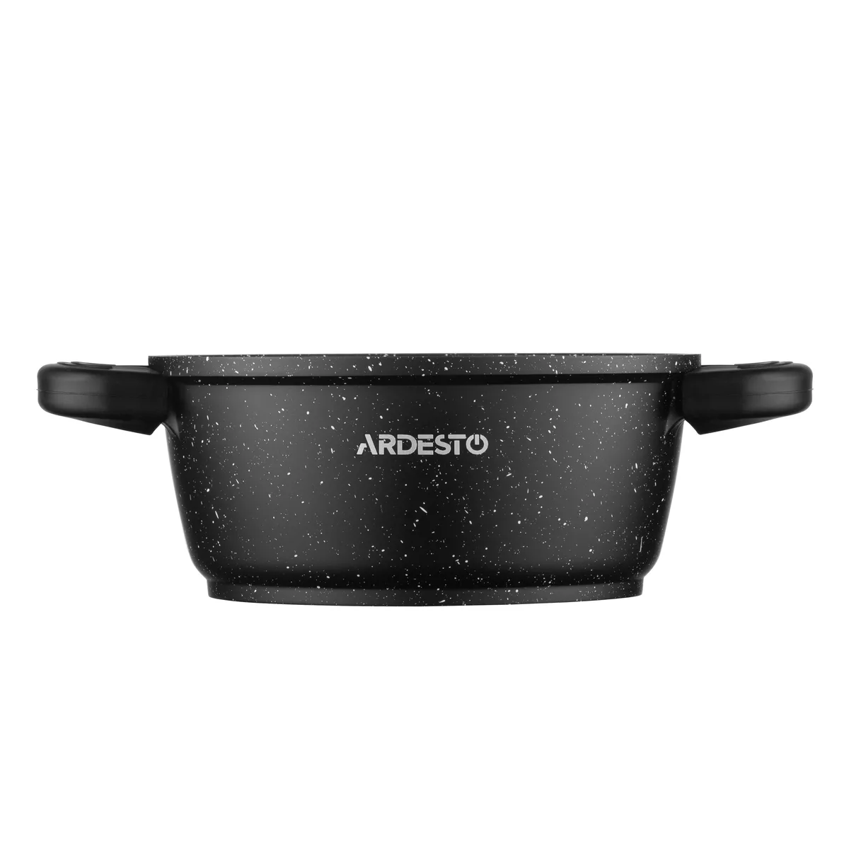 Каструля з прозорою кришкою ARDESTO Gemini Anzio, об'ємом 1.2л, виготовлена з алюмінію, чорного кольору.