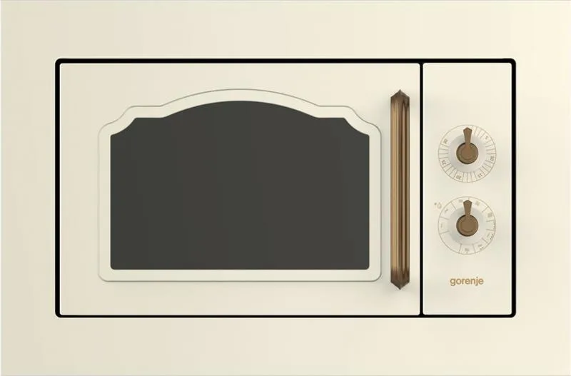 Вбудована мікрохвильова піч Gorenje Retro, 23 л, механічне управління, 800 Вт, гриль, кремова.