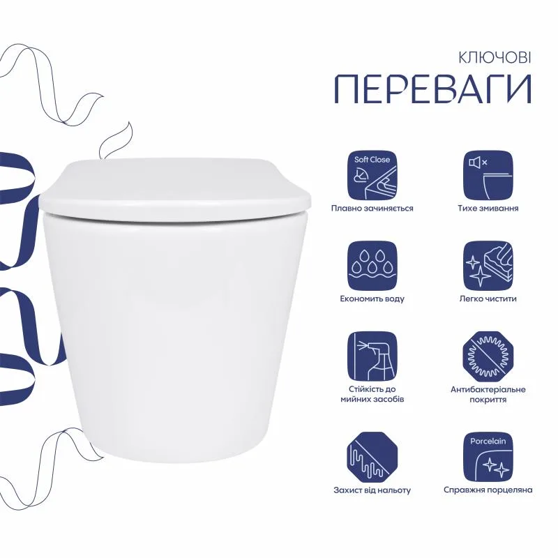 Підвісний унітаз Qtap Scorpio ML 520х365х365 мм кераміка білий безобідковий Soft-close