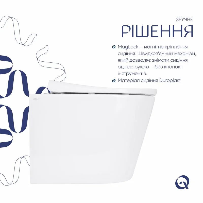 Підвісний унітаз Qtap Scorpio ML 520х365х365 мм кераміка білий безобідковий Soft-close