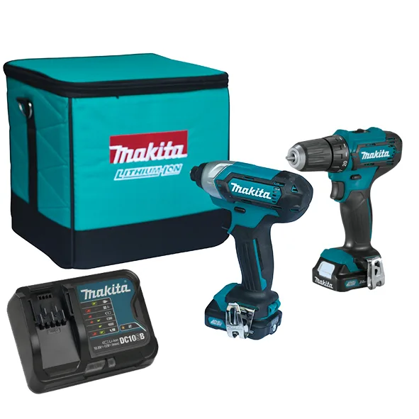 Комплект з двох акумуляторних інструментів Makita CLX224SA CXT 12В: дриль-шурупокрут DF333D та гвинтоверт TD110D з акумуляторами.