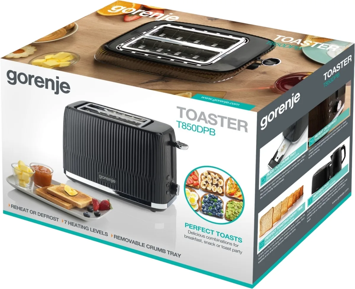 Тостер Gorenje пластик 20,4х24х17,4 см чорний 850 Вт 2 тости 7 режимів обсмажування