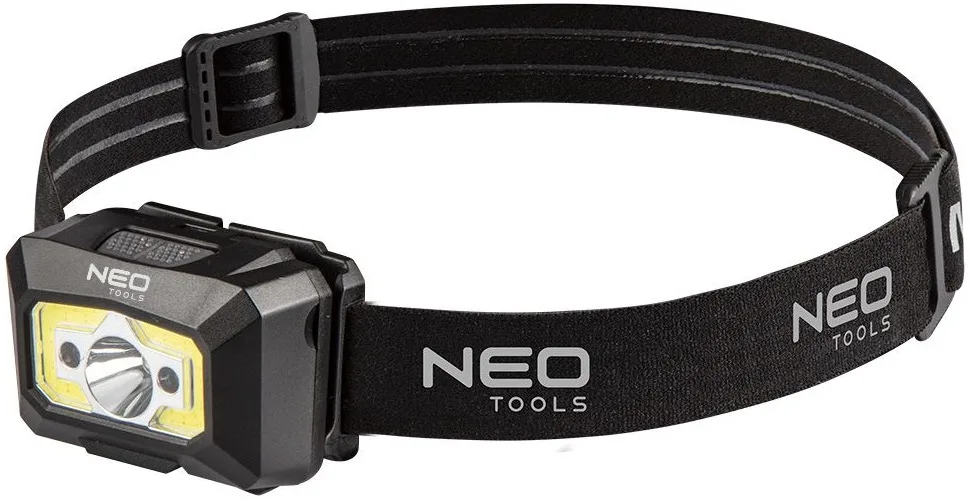 Ліхтар налобний акумуляторний Neo Tools, 1200мА·год, 250лм, 3Вт, 5 функцій освітлення, червоне світло, датчик руху, індикатор заряду