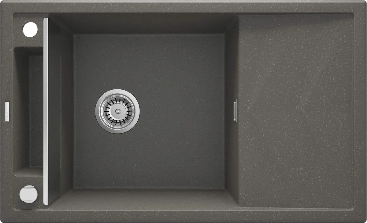 Кухонна мийка Deante Magnetic, гранітна, прямокутна, з бічним крилом, розміри 820x500x219 мм, однокамерна, накладна, антрацитового