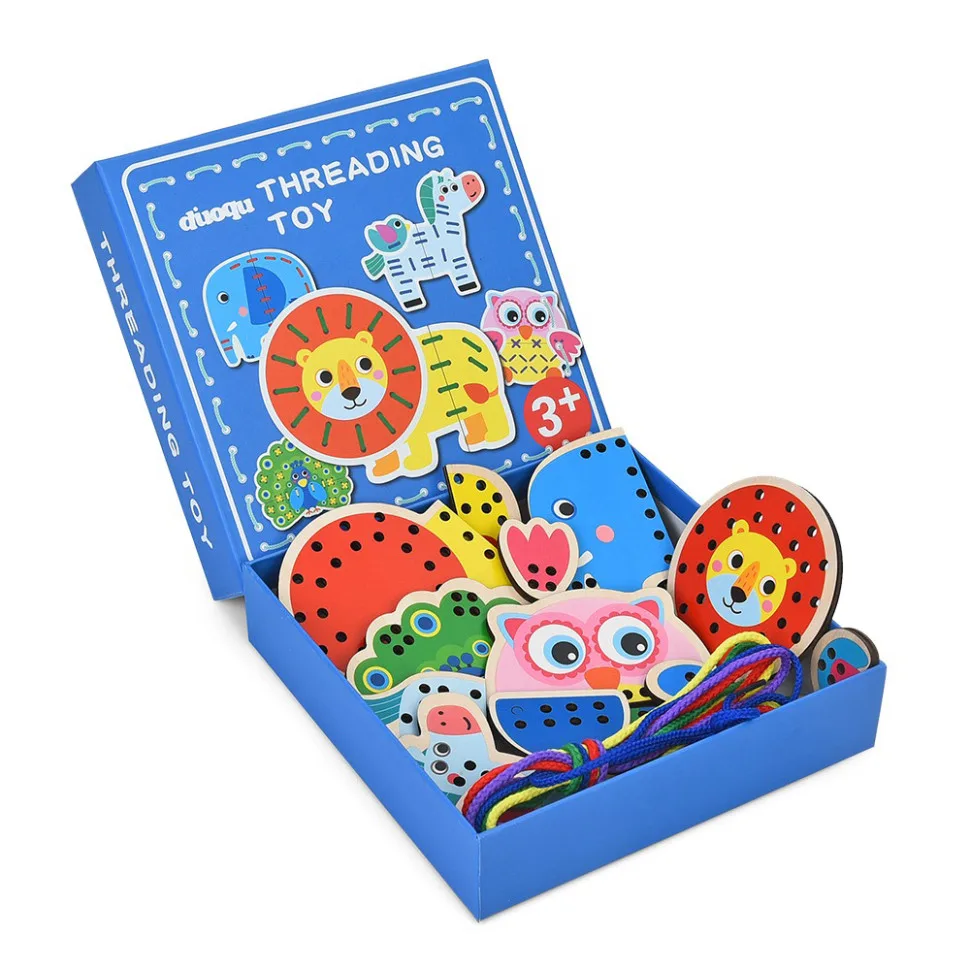 Детская деревянная игрушка-нанизка Животные 20x20x4,5 см Дерево Разные цвета