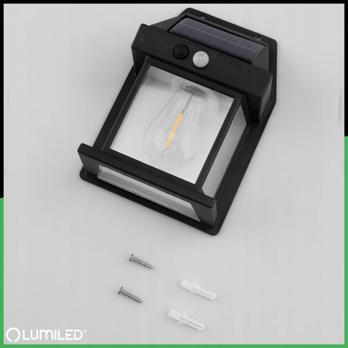 Сонячний LED світильник LumiLED пластик чорний 12х17х5,8 см 3000K з датчиком руху