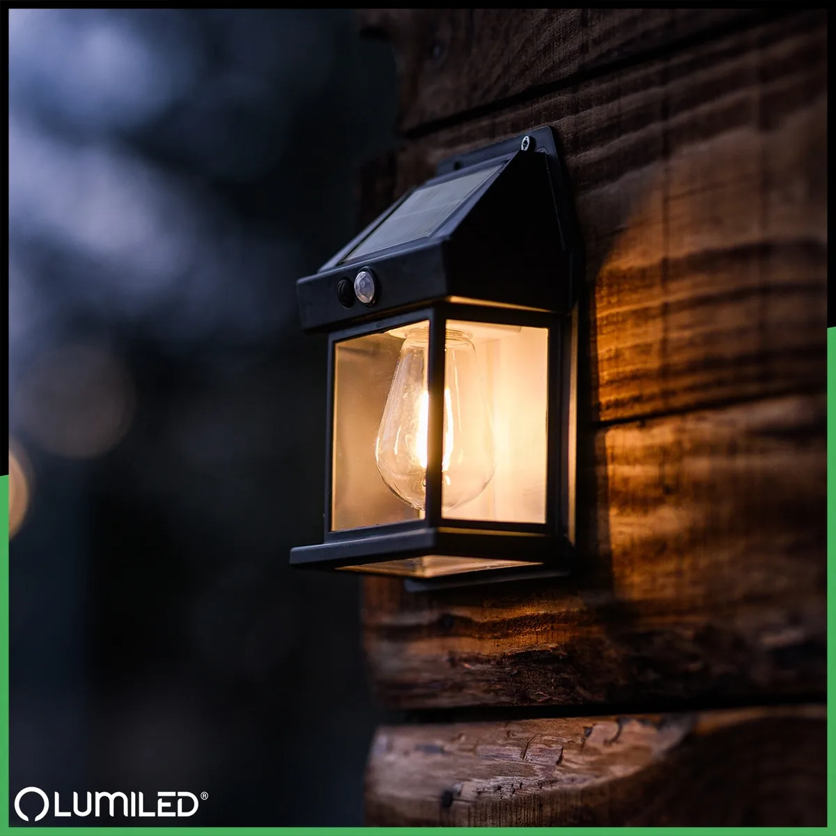 Сонячний LED світильник LumiLED пластик чорний 12х17х5,8 см 3000K з датчиком руху