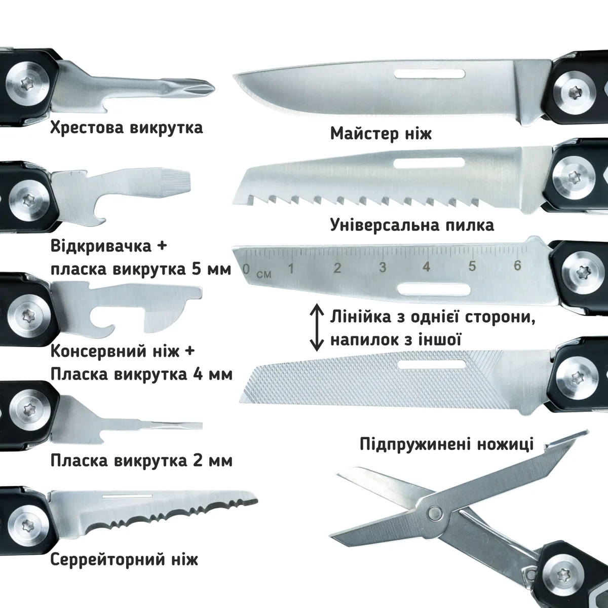 Мультитул UAD 11 інструментів нержавіюча сталь 100х35х22 мм чорний