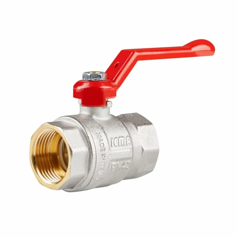 Кран кульовий 1" прямий з латуні червоний важіль ICMA No350