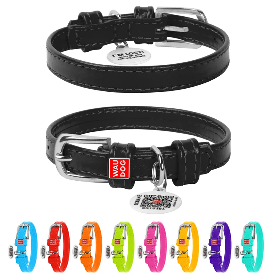 Нашийник WAUDOG Glamour шкіряний XS 12 мм 21-29 см чорний з QR паспортом