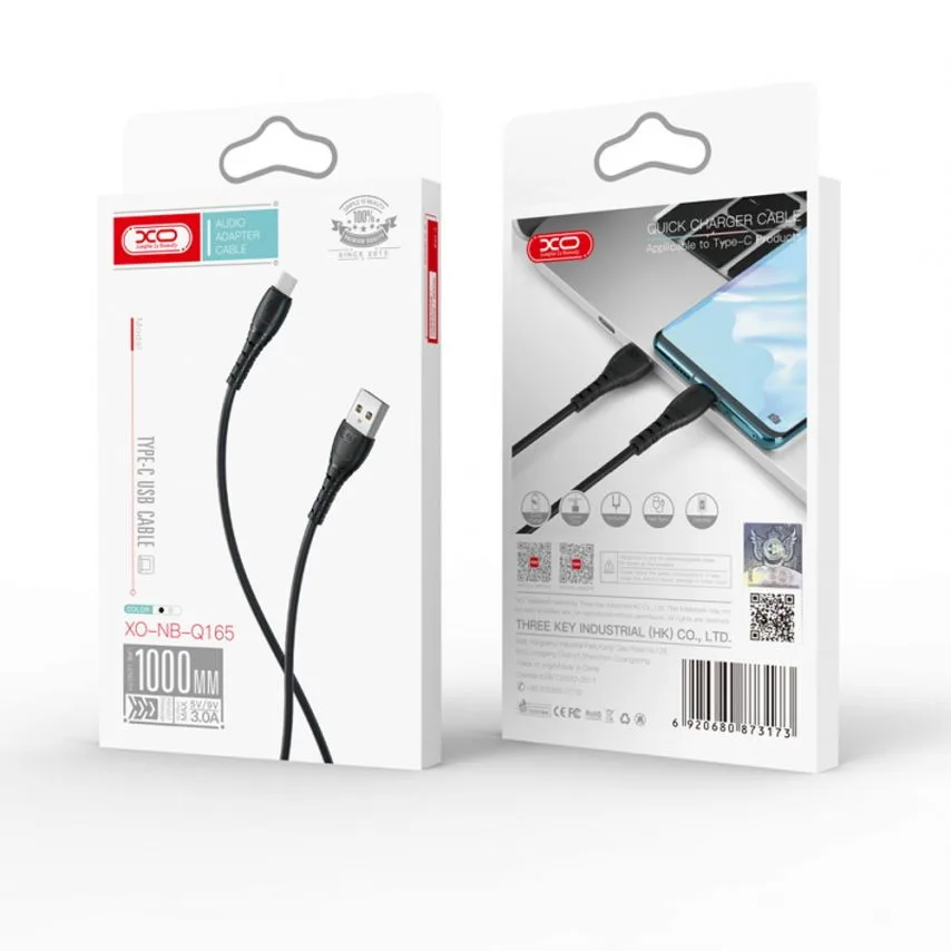 Кабель USB Type-C XO 1м силиконовый белый Quick Charge 3A