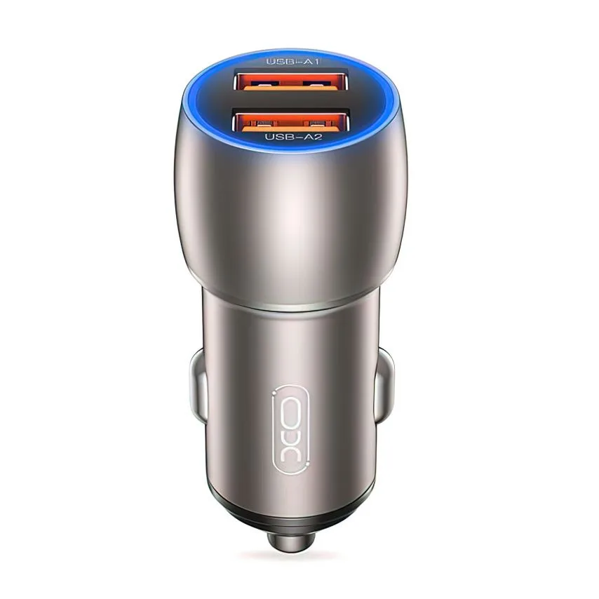 Автомобільний зарядний пристрій XO метал 2USB 36W сірий