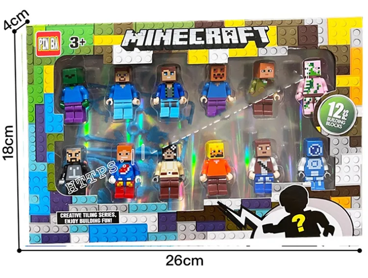 Фигурки LEGO Майнкрафт 12 шт пластик 26х18х4 см разные цвета