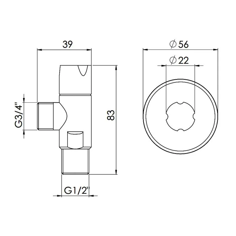 Кран кутовий 1/2"x3/4" латунь хромований кругла ручка 585x195x200 мм