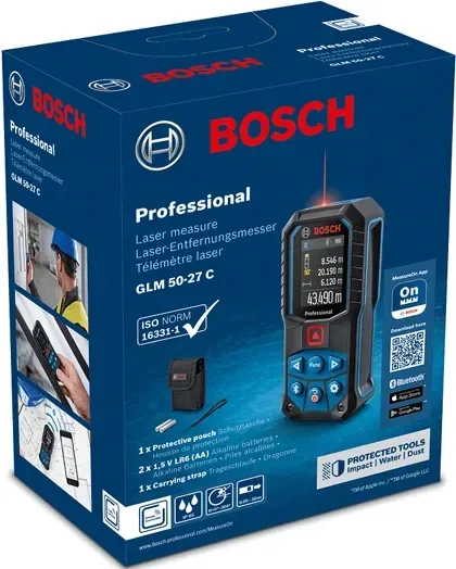 Лазерний далекомір Bosch Professional GLM 50-27 C, 0.05-50м, точність ±1.5мм, захист IP65, вага 0.2кг.
