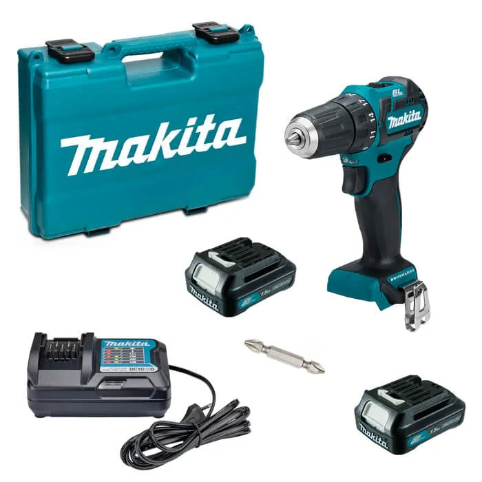 Акумуляторний шуруповерт-дриль Makita DF332DWYE 10.8В, 2х1.5А·год, 21·35Нм, 0-450·0-1500об/хв, у комплекті з кейсом, вага 0.86кг.