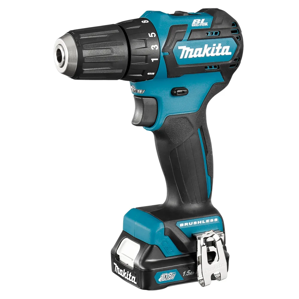 Акумуляторний шуруповерт-дриль Makita DF332DWYE 10.8В, 2х1.5А·год, 21·35Нм, 0-450·0-1500об/хв, у комплекті з кейсом, вага 0.86кг.