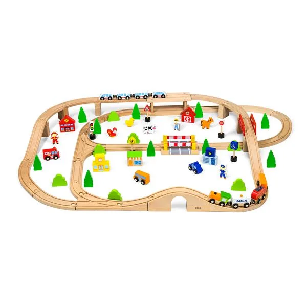 Іграшкова залізниця Viga Toys дерев'яна 90 ел 108х76 см