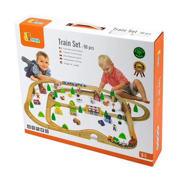 Іграшкова залізниця Viga Toys дерев'яна 90 ел 108х76 см