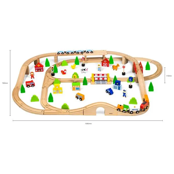 Іграшкова залізниця Viga Toys дерев'яна 90 ел 108х76 см