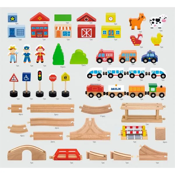 Іграшкова залізниця Viga Toys дерев'яна 90 ел 108х76 см
