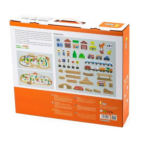 Іграшкова залізниця Viga Toys дерев'яна 90 ел 108х76 см