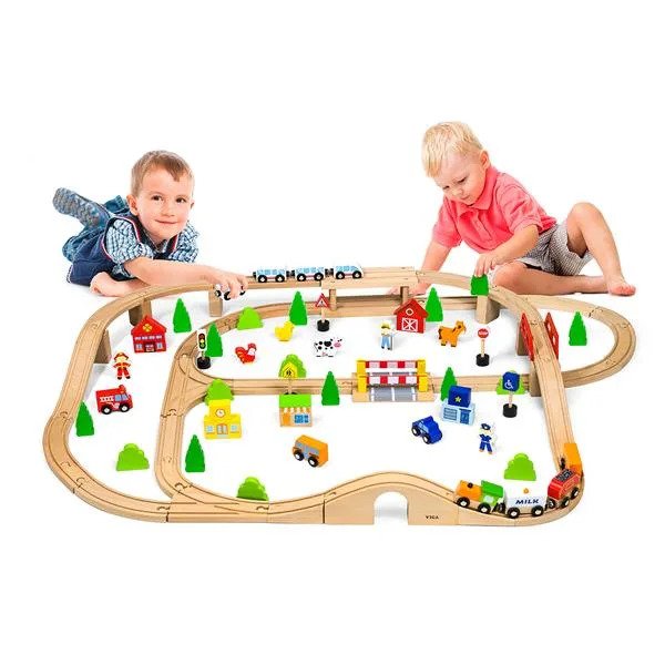 Іграшкова залізниця Viga Toys дерев'яна 90 ел 108х76 см