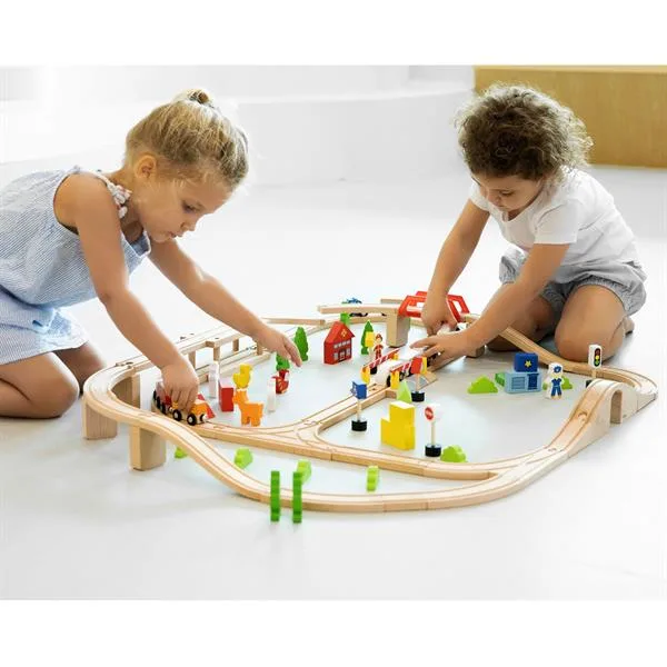 Іграшкова залізниця Viga Toys дерев'яна 90 ел 108х76 см