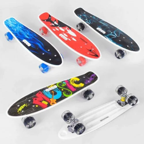 Скейтборд Best Board МИКС ВИДОВ с ручкой подшипники ABEC-7 светящиеся колеса для детей и подростков