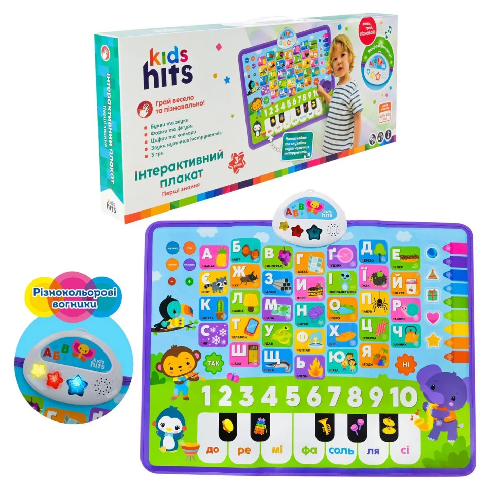 Детский обучающий плакат Kids Hits безопасный материал 60х45 см украинский язык